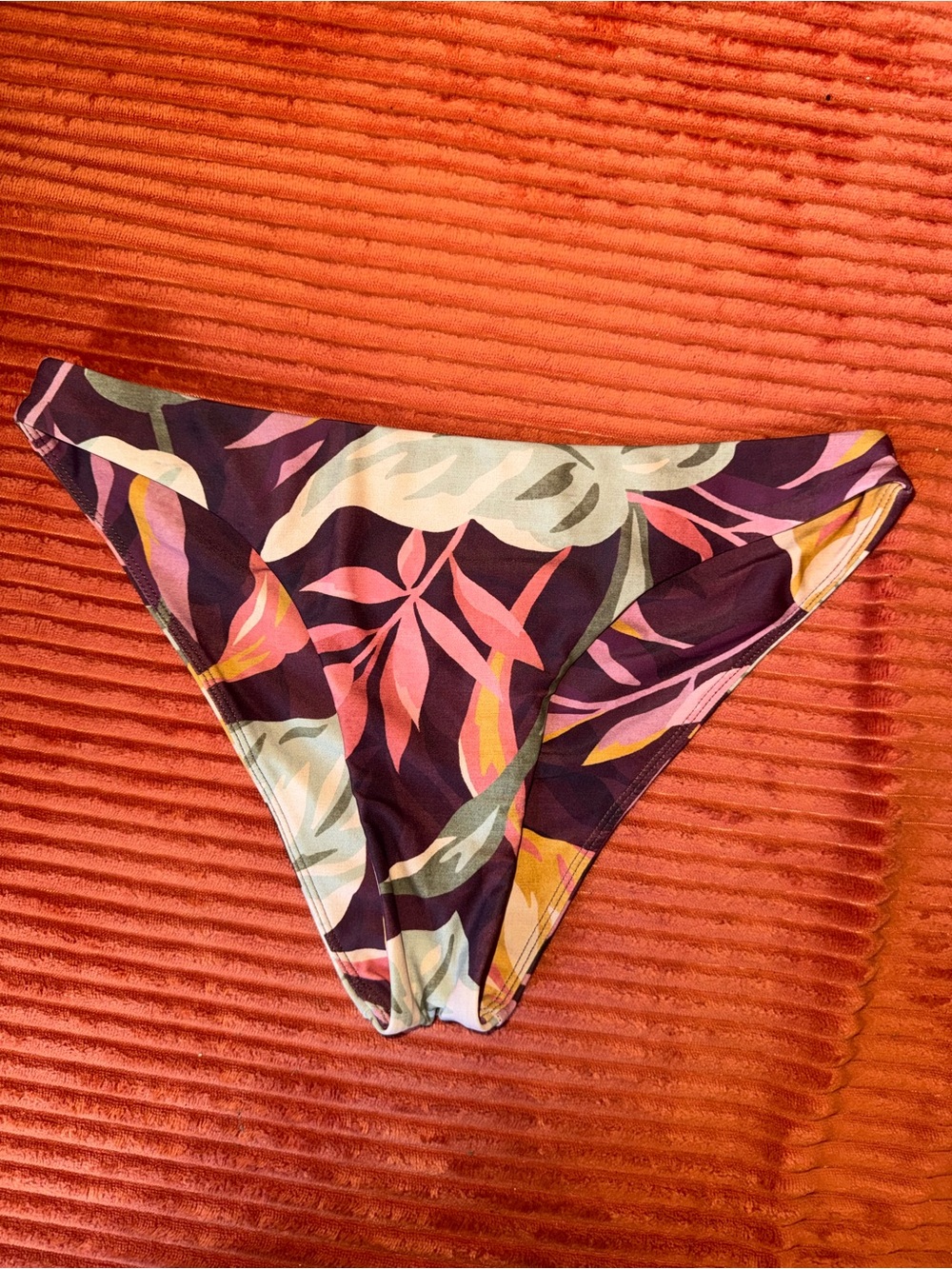 Mikoh Tropical Leaf Print Bikini Bottoms in Purple and Pink Large